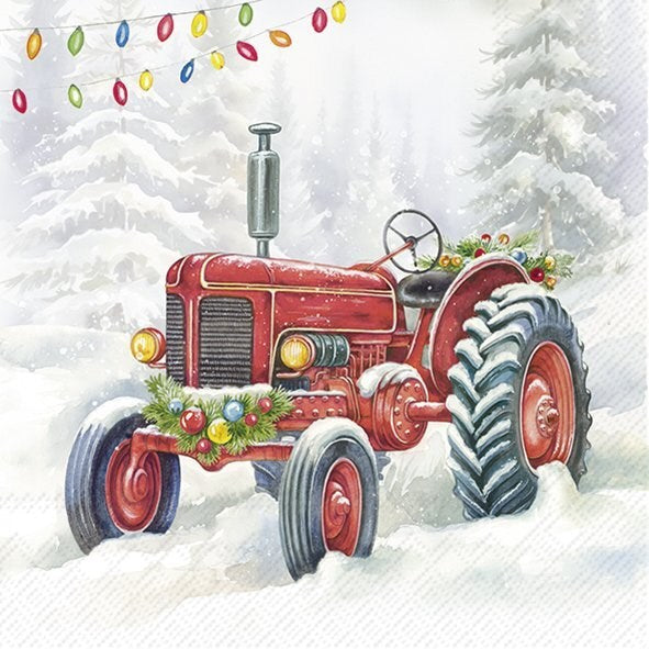 Decoupage Napkins, Lunch 6.5"  (2pcs)- Festive Tractor