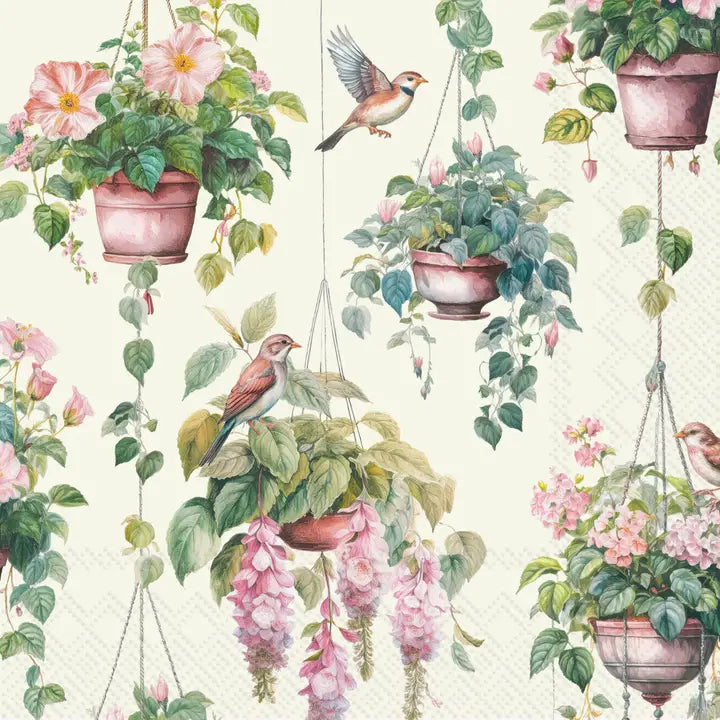 Decoupage Napkins, Lunch 6.5"  (2pcs)- Pink Flower Basket