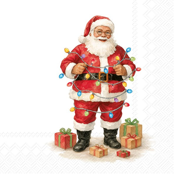 Decoupage Napkins, Lunch 6.5"  (2pcs)- Santa with Lights