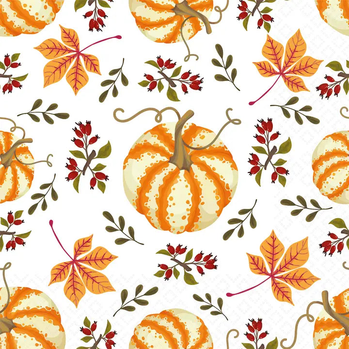 Decoupage Napkins, Lunch 6.5"  (2pcs)- Scattered Pumpkins Fall