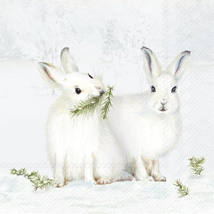 Decoupage Napkins, Lunch 6.5"  (2pcs)- Snow Rabbits