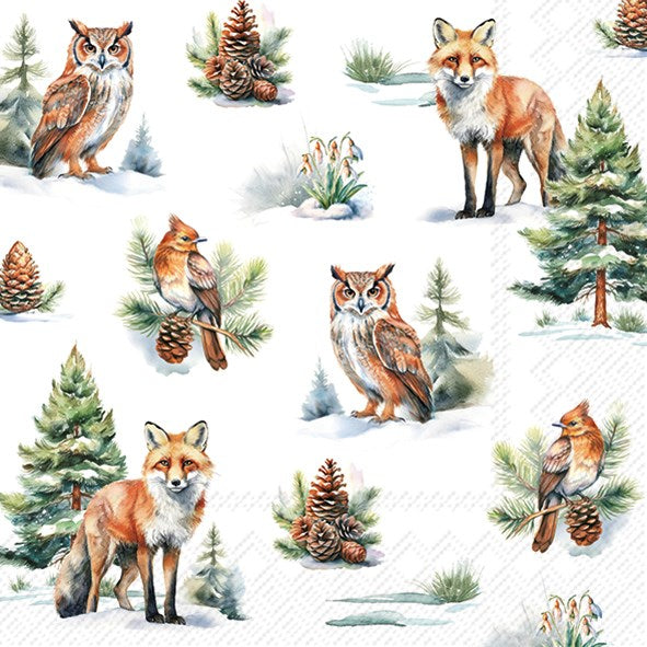 Decoupage Napkins, Lunch 6.5"  (2pcs)- Winter Wildlife