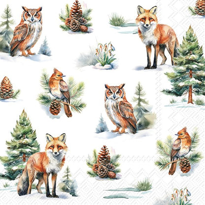 Decoupage Napkins, Lunch 6.5"  (2pcs)- Winter Wildlife