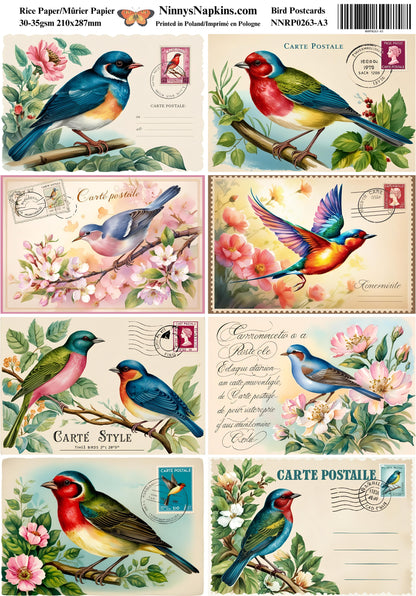 Decoupage Rice Paper - Bird Postcards