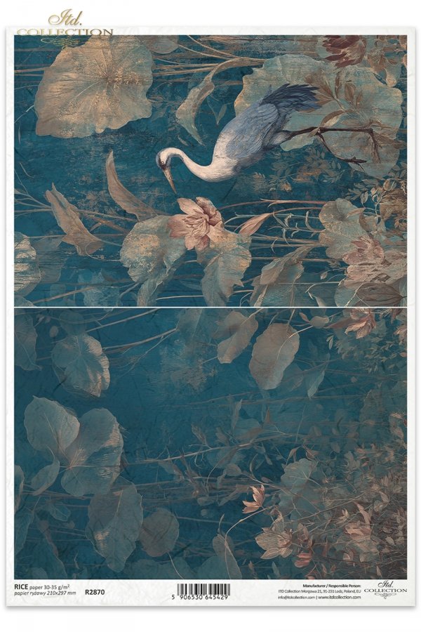 Decoupage Rice Paper - Botanical Boudoir, CraneA4