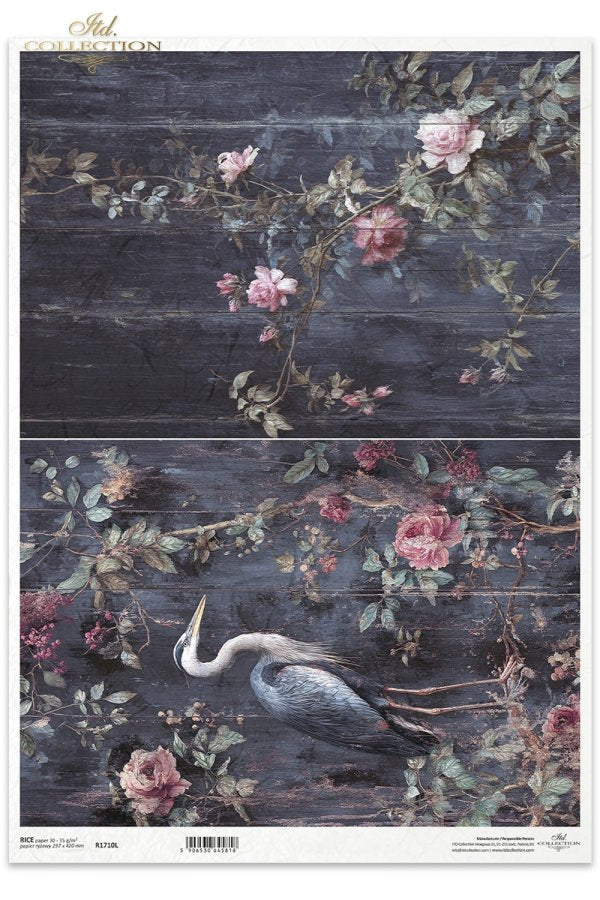 Decoupage Rice Paper - Botanical Boudoir, HeronA3