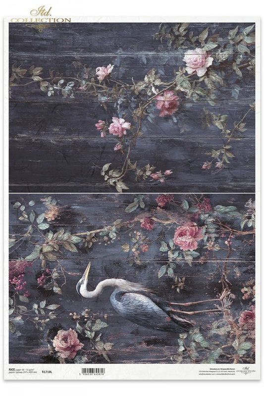 Decoupage Rice Paper - Botanical Boudoir, HeronA3
