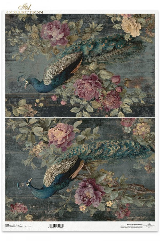 Decoupage Rice Paper - Botanical Boudoir, PeacockA3