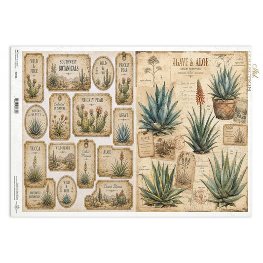 Decoupage Rice Paper - Botanical TagsA3