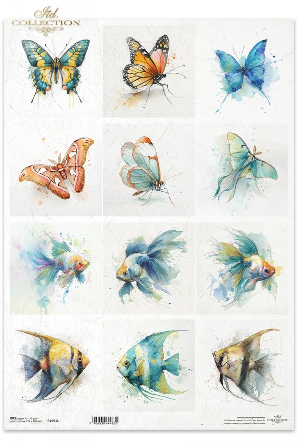 Decoupage Rice Paper - Butterflies and FishA3