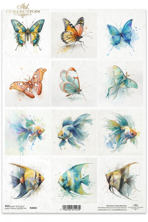 Decoupage Rice Paper - Butterflies and FishA4