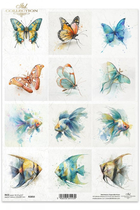 Decoupage Rice Paper - Butterflies and FishA4