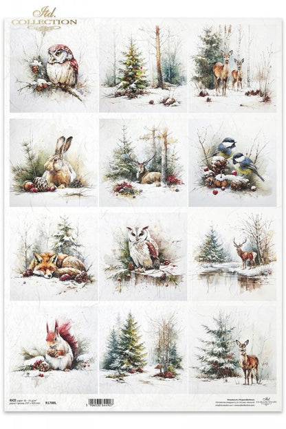 Decoupage Rice Paper - Christmas AnimalsA3