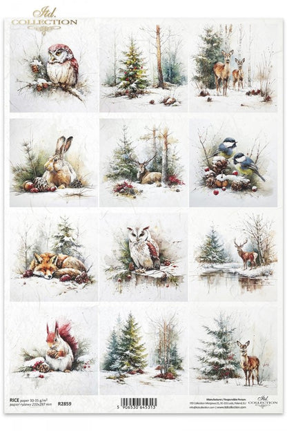 Decoupage Rice Paper - Christmas AnimalsA4