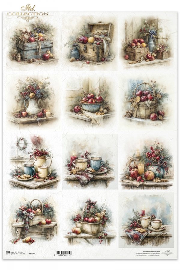 Decoupage Rice Paper - Christmas, BasketsA3