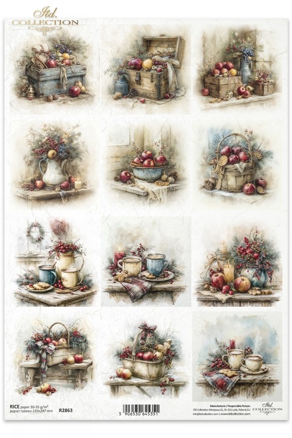 Decoupage Rice Paper - Christmas, BasketsA4