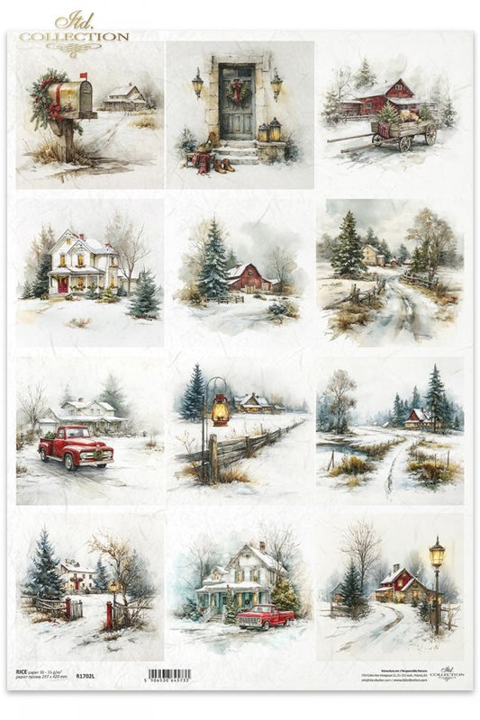 Decoupage Rice Paper - Christmas, CountrysideA3