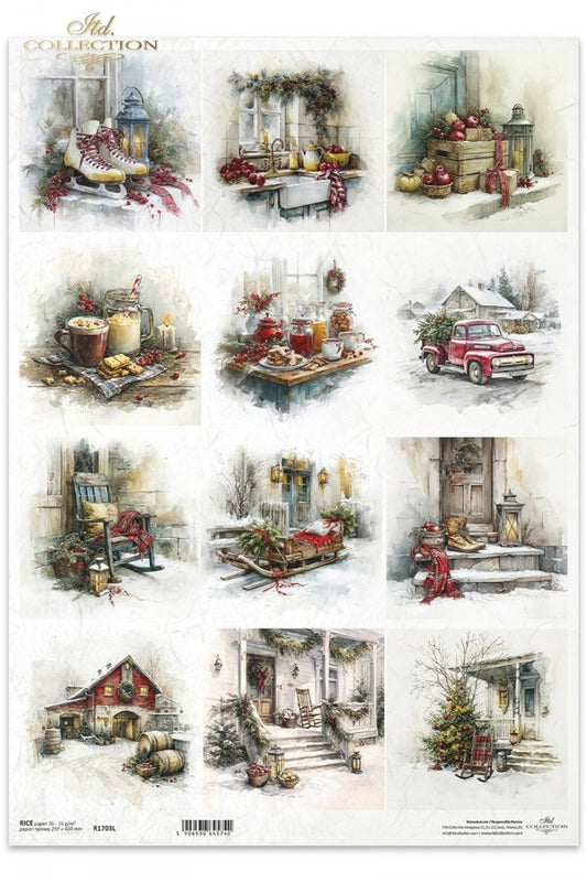 Decoupage Rice Paper - Christmas, DecorationsA3