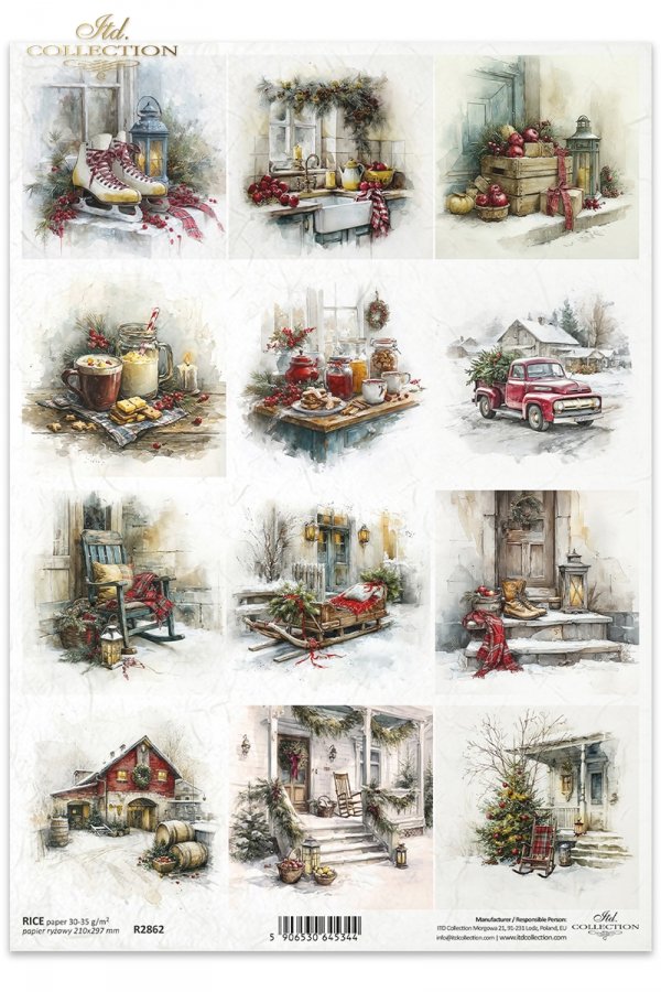 Decoupage Rice Paper - Christmas, DecorationsA4