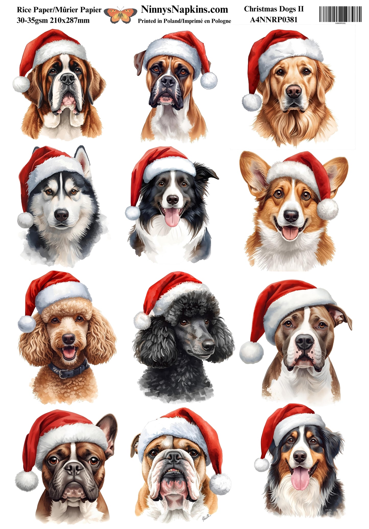 Decoupage Rice Paper - Christmas Dogs II