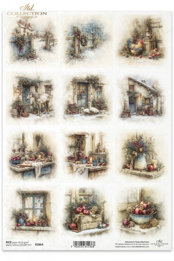 Decoupage Rice Paper - Christmas, FarmA4