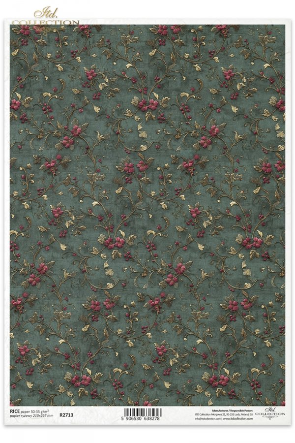 Decoupage Rice Paper - Christmas FlowersA4