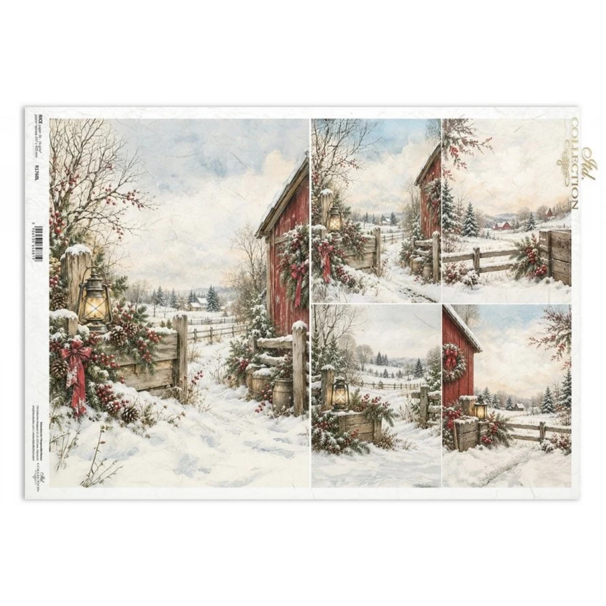 Decoupage Rice Paper - Country Christmas, Country ScenesA3