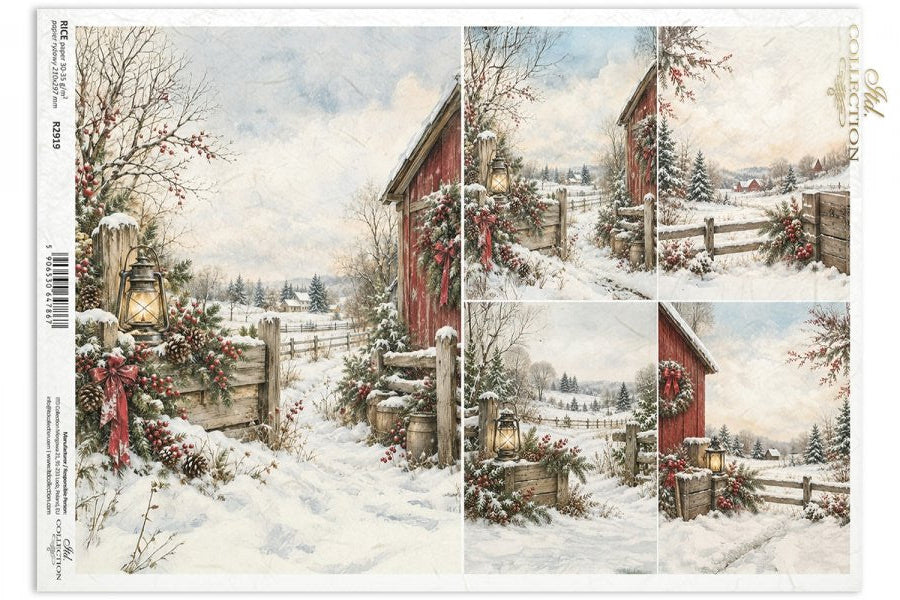 Decoupage Rice Paper - Country Christmas, Country ScenesA4