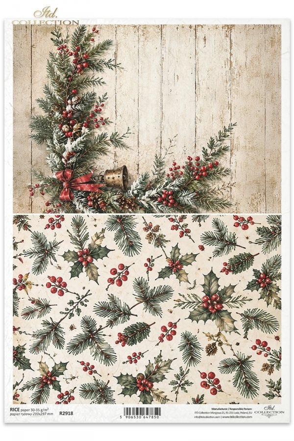 Decoupage Rice Paper - Country Christmas, GarlandA4