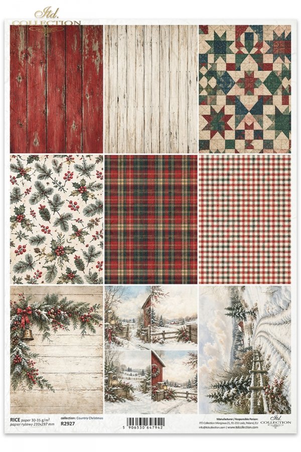 Decoupage Rice Paper - Country Christmas, MinisA4