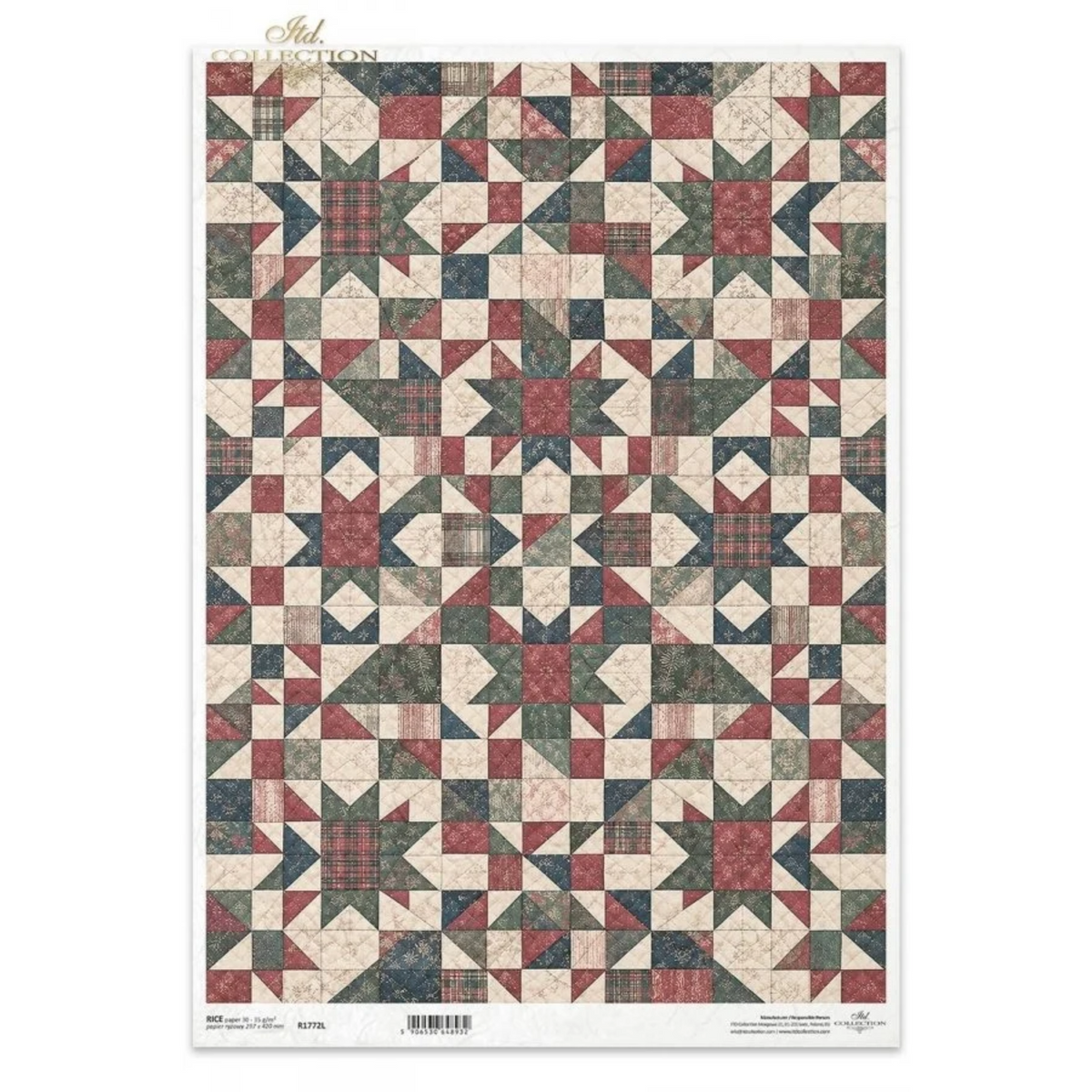 Decoupage Rice Paper - Country Christmas, Quilt PatternA3