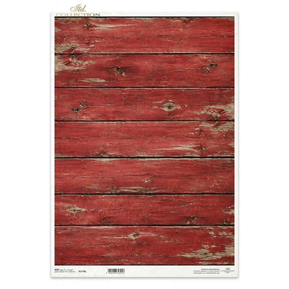 Decoupage Rice Paper - Country Christmas, Red Barn BoardA3
