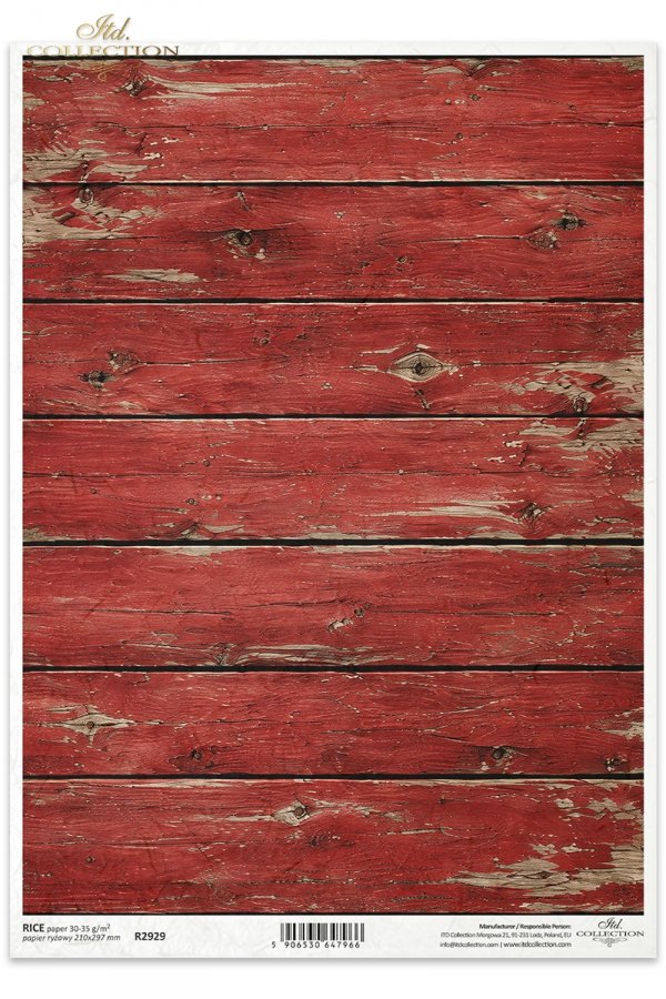 Decoupage Rice Paper - Country Christmas, Red Barn BoardA4