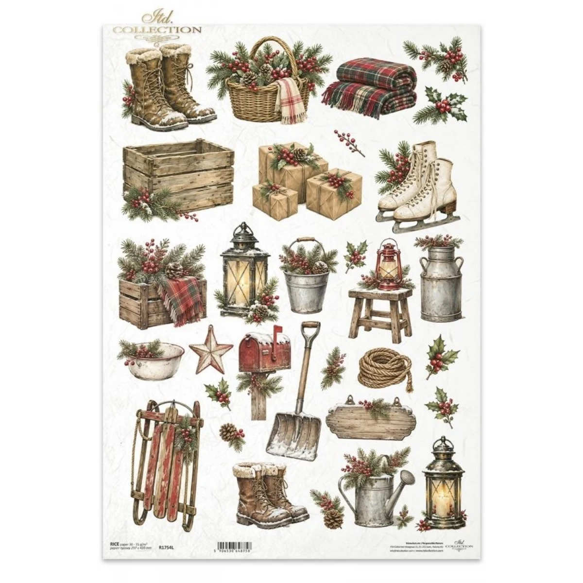 Decoupage Rice Paper - Country Christmas, Rustic DecorA3