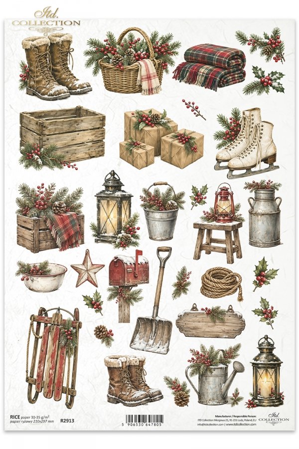 Decoupage Rice Paper - Country Christmas, Rustic DecorA4