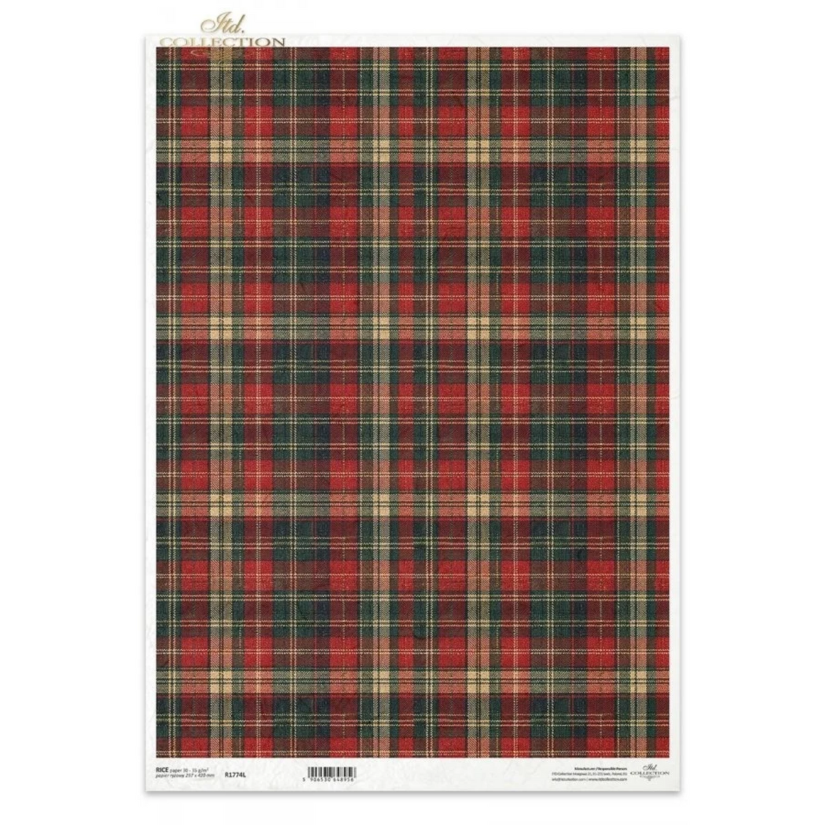 Decoupage Rice Paper - Country Christmas, TartanA3