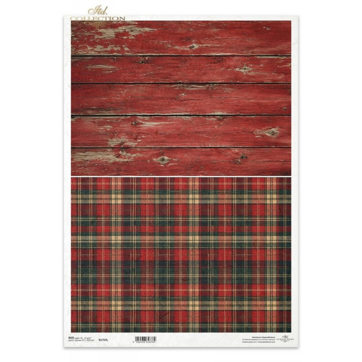 Decoupage Rice Paper - Country Christmas, Tartan and Barn BoardA3