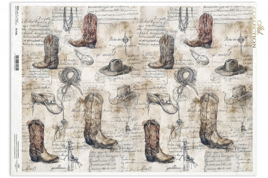 Decoupage Rice Paper - Cowboy WesternA3