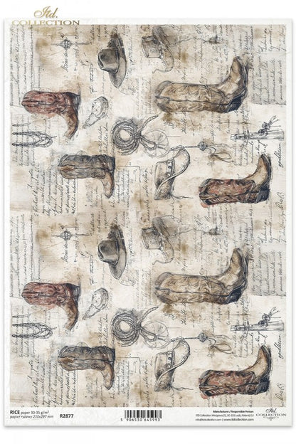 Decoupage Rice Paper - Cowboy WesternA4