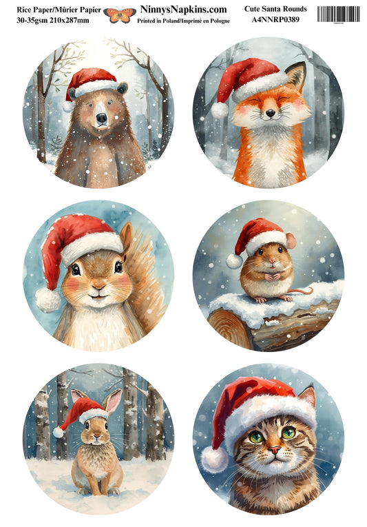 Decoupage Rice Paper - Cute Santa Rounds