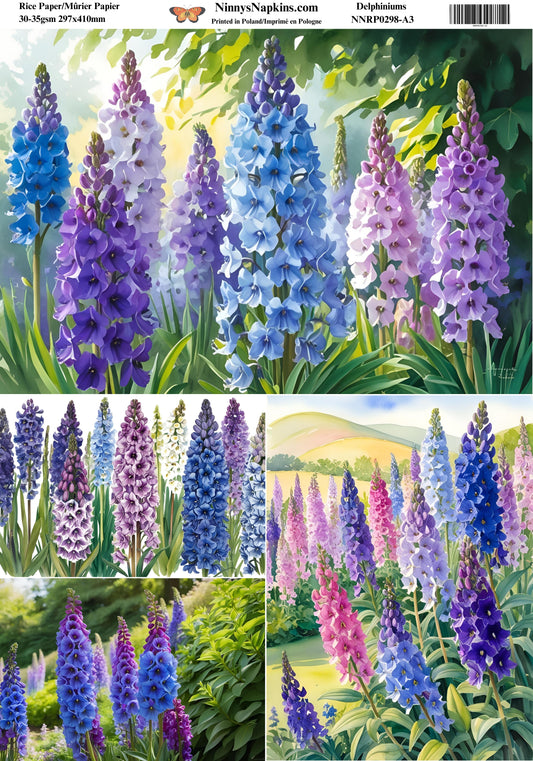 Decoupage Rice Paper - Delphiniums