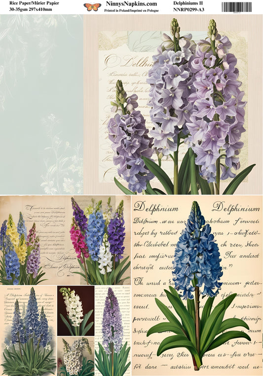Decoupage Rice Paper - Delphiniums II