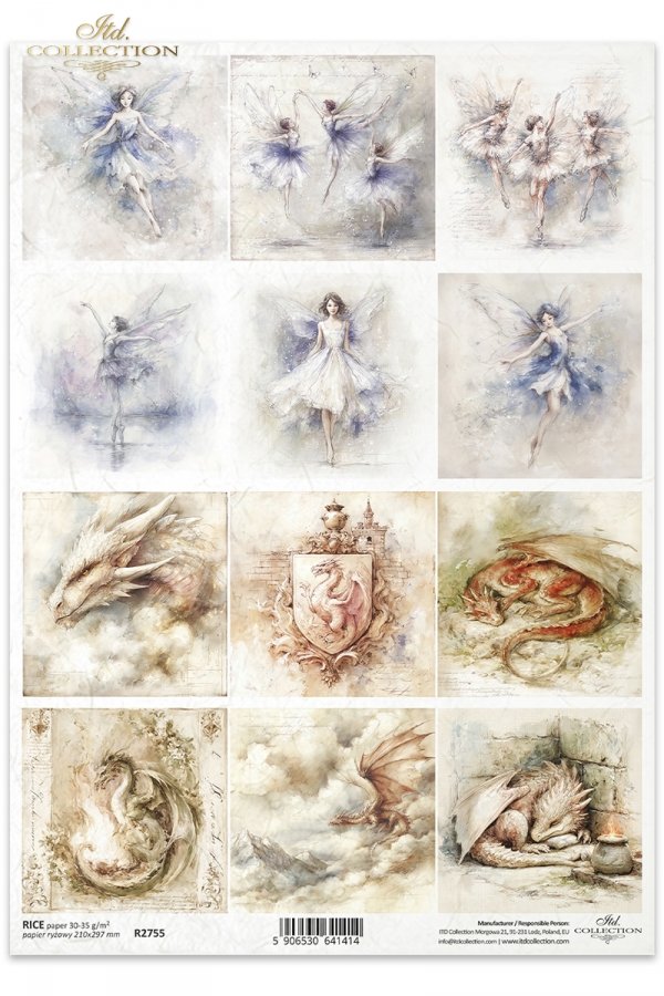 Decoupage Rice Paper - Fairies and DragonsA4