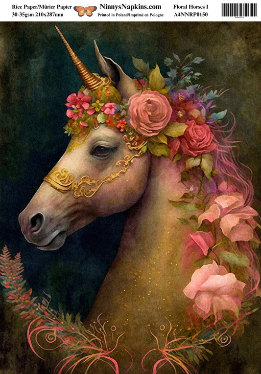 Decoupage Rice Paper - Floral Horses I
