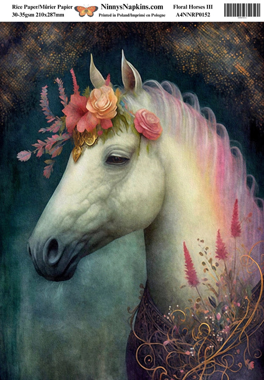 Decoupage Rice Paper - Floral Horses III