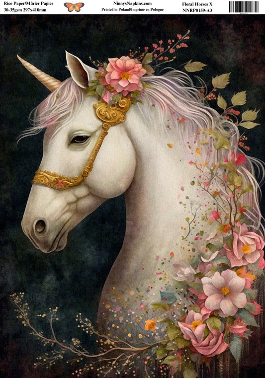 Decoupage Rice Paper - Floral Horses X
