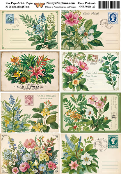 Decoupage Rice Paper - Floral Postcards