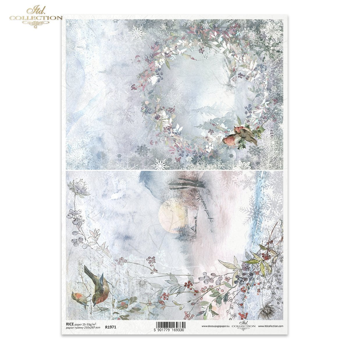 Decoupage Rice Paper - Frosty Birds