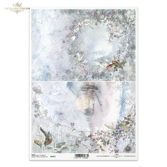 Decoupage Rice Paper - Frosty Birds