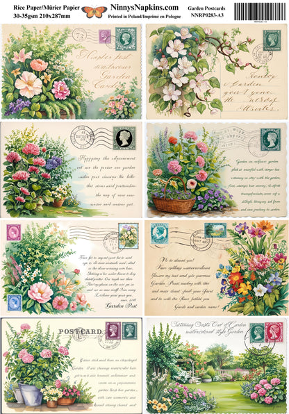 Decoupage Rice Paper - Garden Postcards